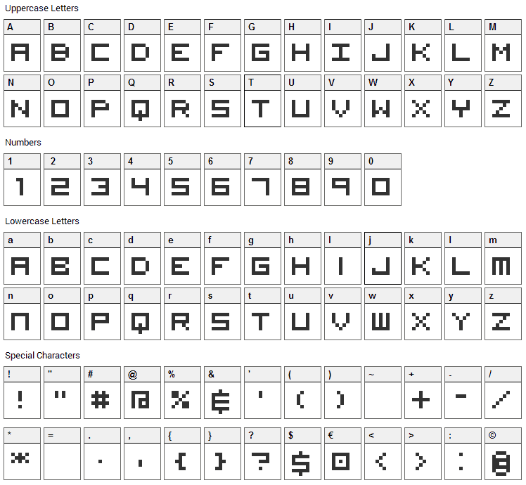 Visitor Font Character Map