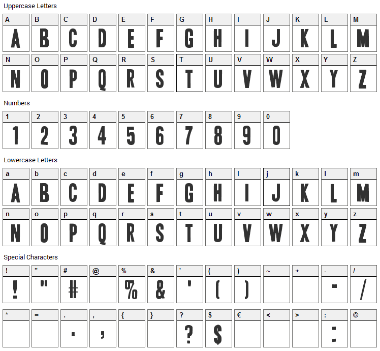 Vive la Rivoluzione Font Character Map