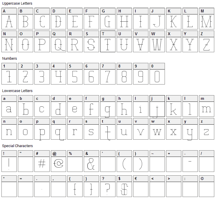 Vloderstone Font Character Map