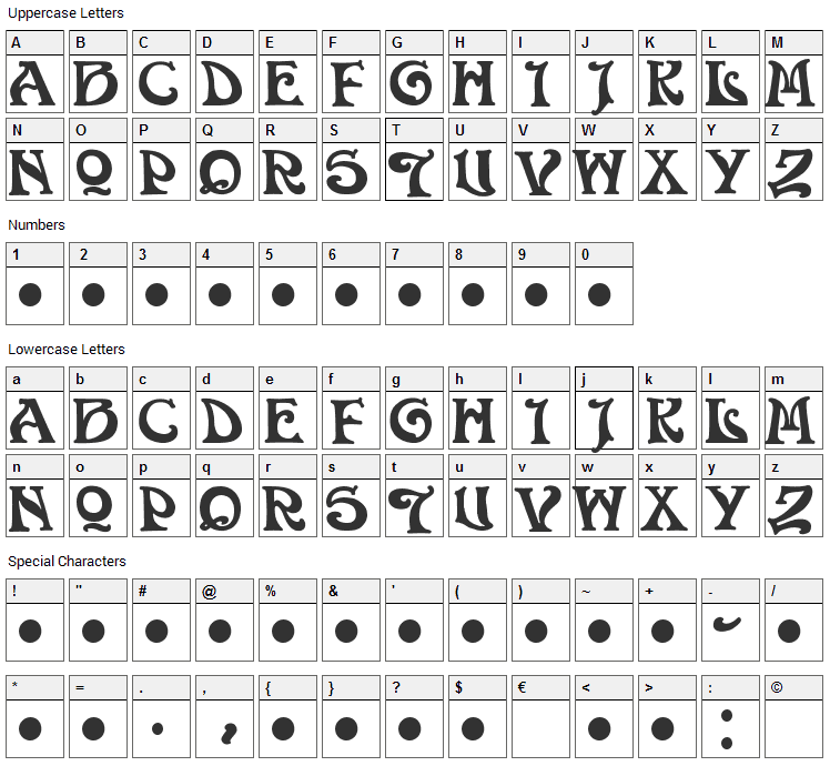 Volan Font Character Map