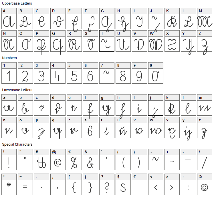 Volk Redis Font Character Map