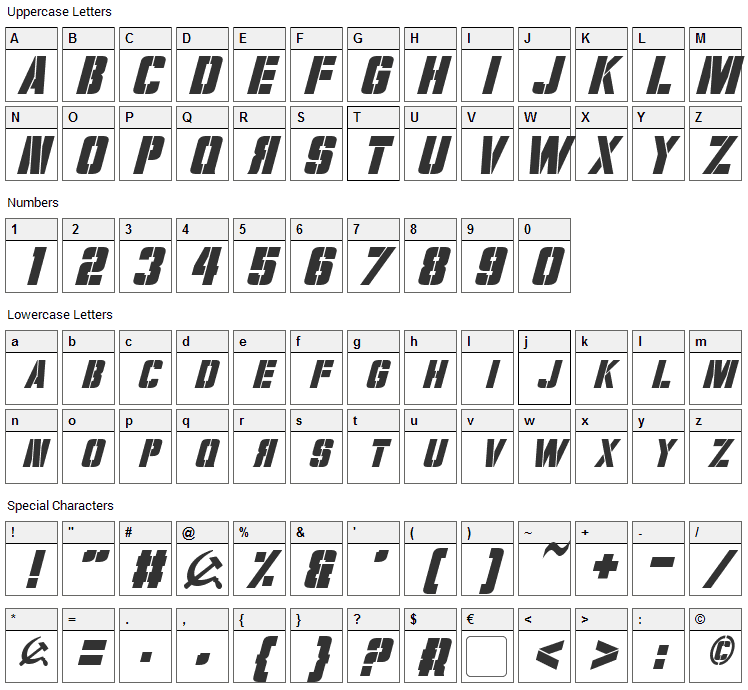 Volkoff Font Character Map