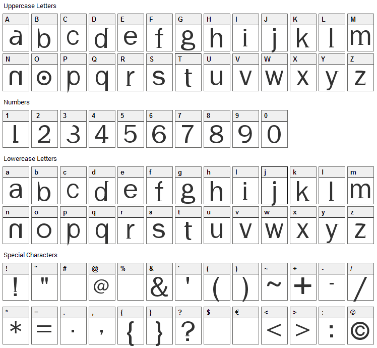 Volt Font Character Map