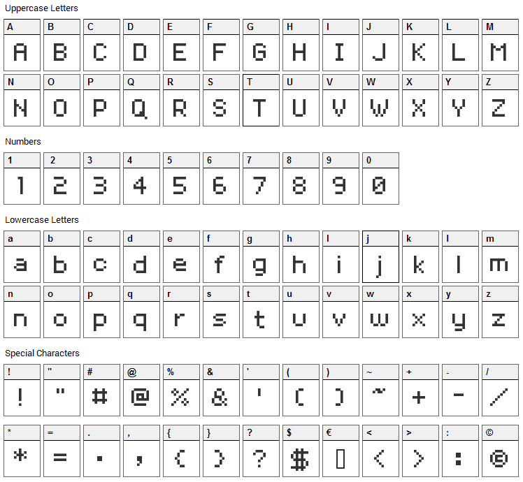 Volter Goldfish Font Character Map