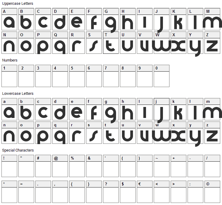 VomZom Font Character Map