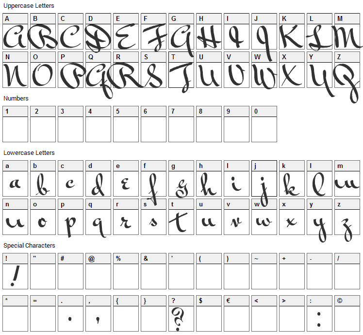 Vonnegut Font Character Map