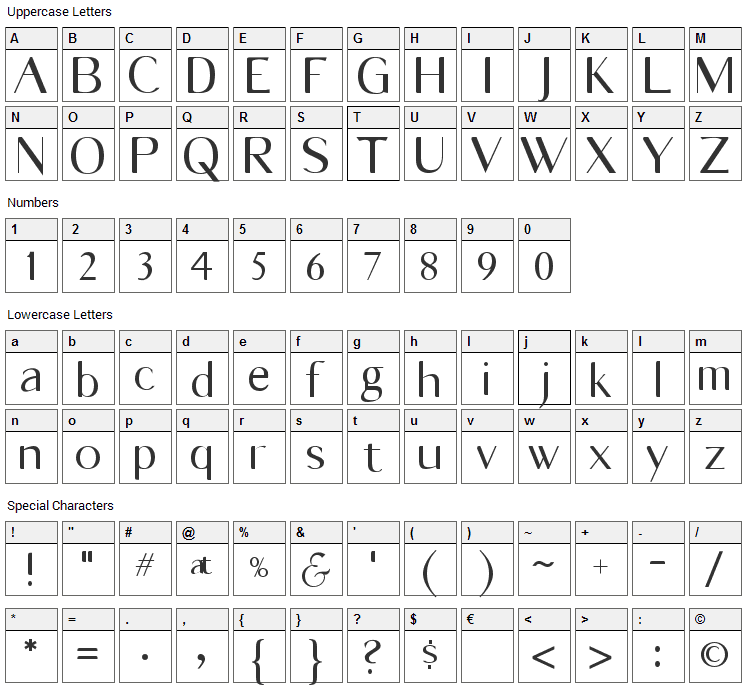 Vonni Font Character Map