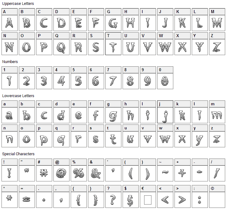 Voodoo Vampire Font Character Map