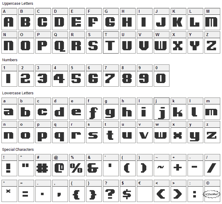 Voortrekker Font Character Map
