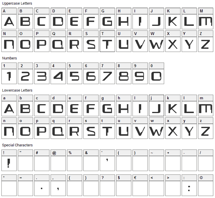 Voya Nui GF Font Character Map