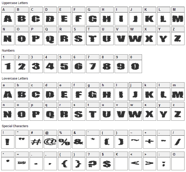 VTC Angora Chik Font Character Map
