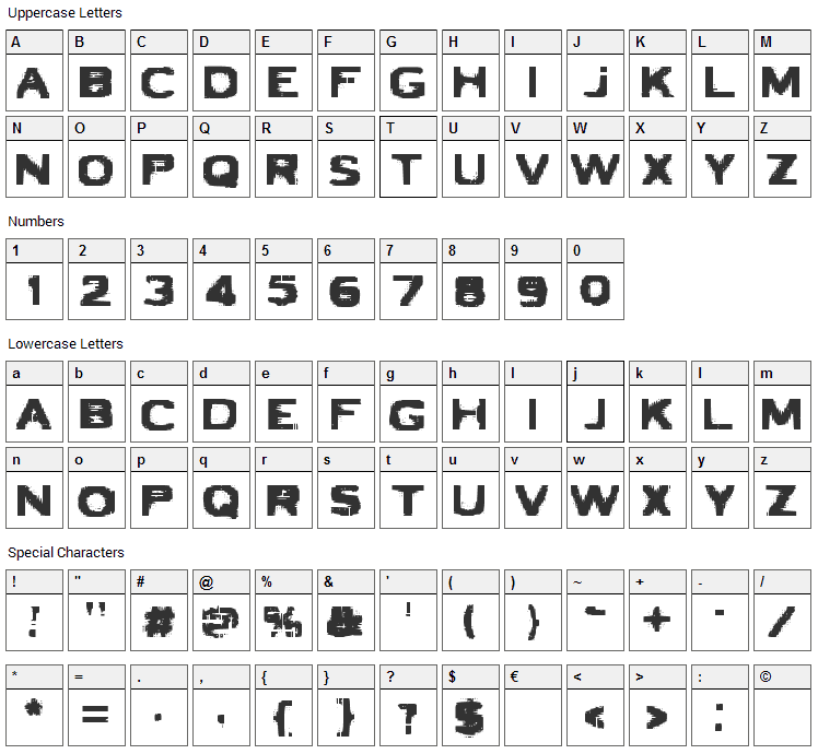 VTC Bad Luck Font Character Map