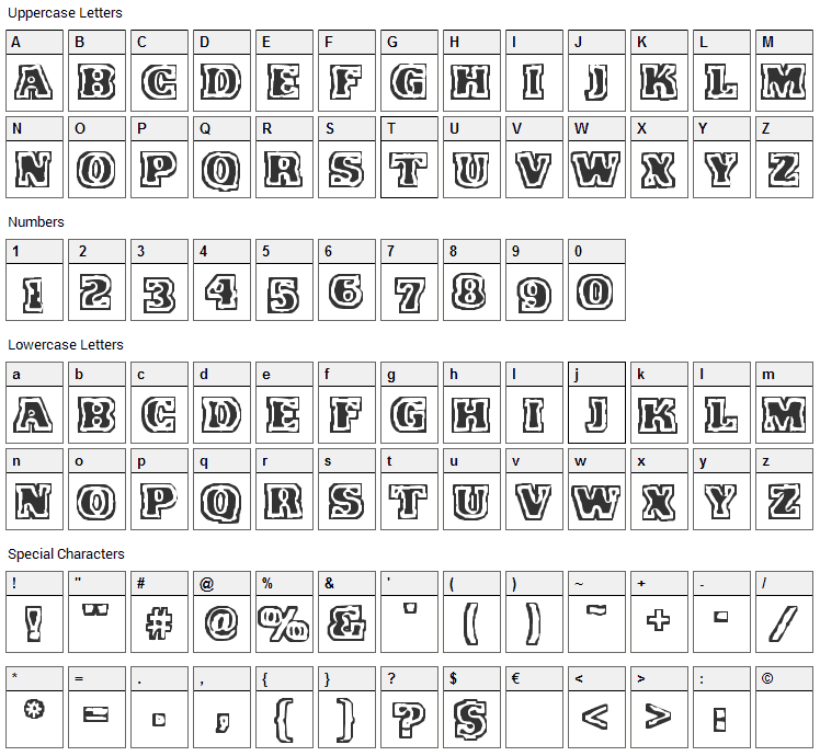 VTC FunkinFrat Font Character Map