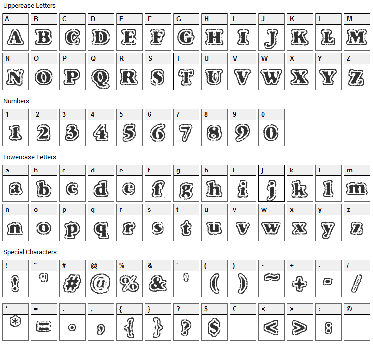 VTC Fuzzy Punky Slippers Font Character Map