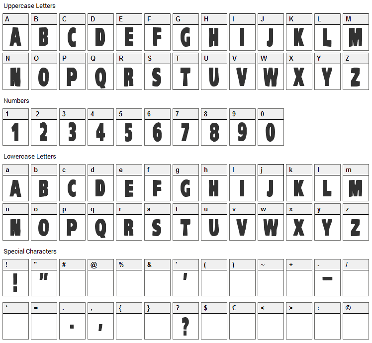 VTC Komika Head Liner Font Character Map