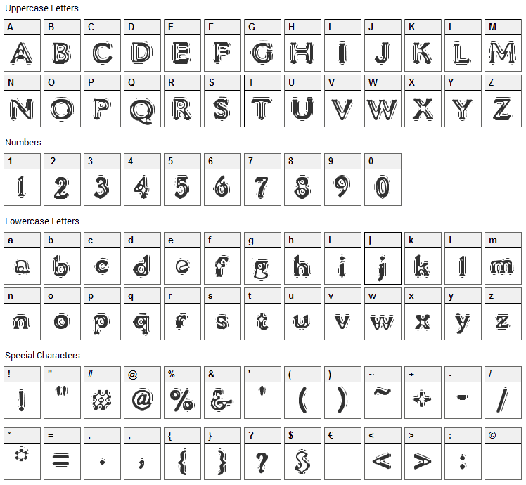 VTC Liquor Crystal Display Font Character Map