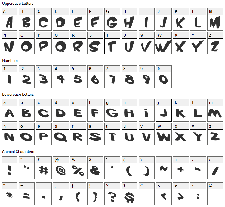 VTC Scream it Loud Font Character Map