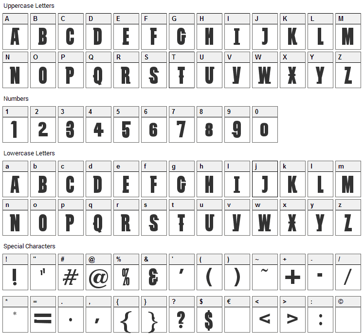 VTC Subway Slam Font Character Map