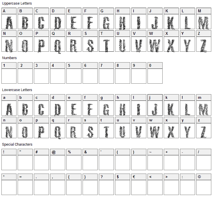 VTKS 36 Font Character Map