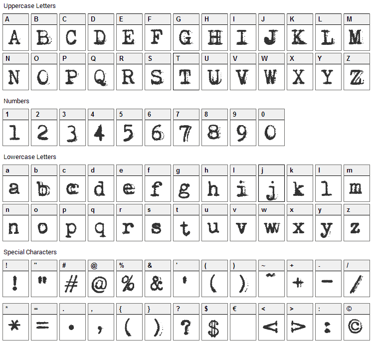 vVWweRraType! Font Character Map