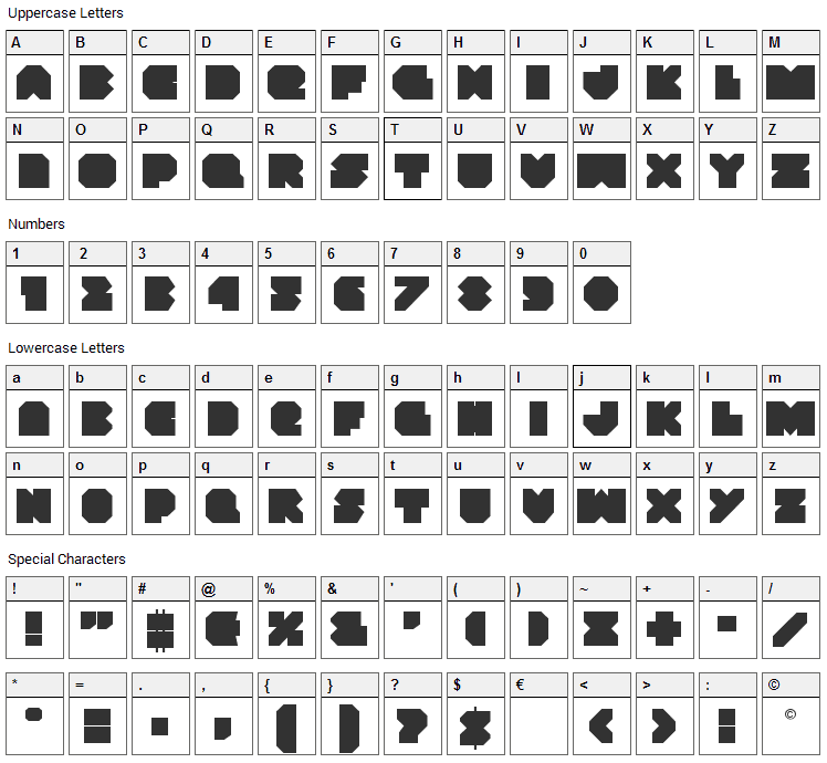 VX Rocket Font Character Map