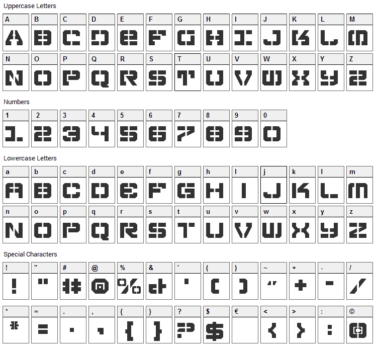 Vyper Font Character Map