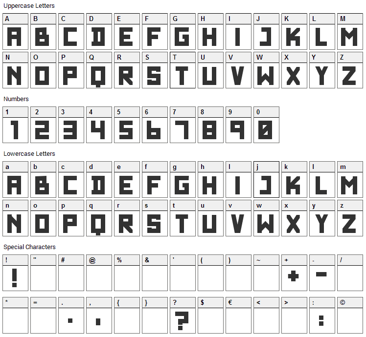 Wadim Giant Font Character Map