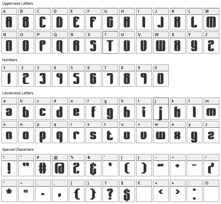 Wager Font Character Map