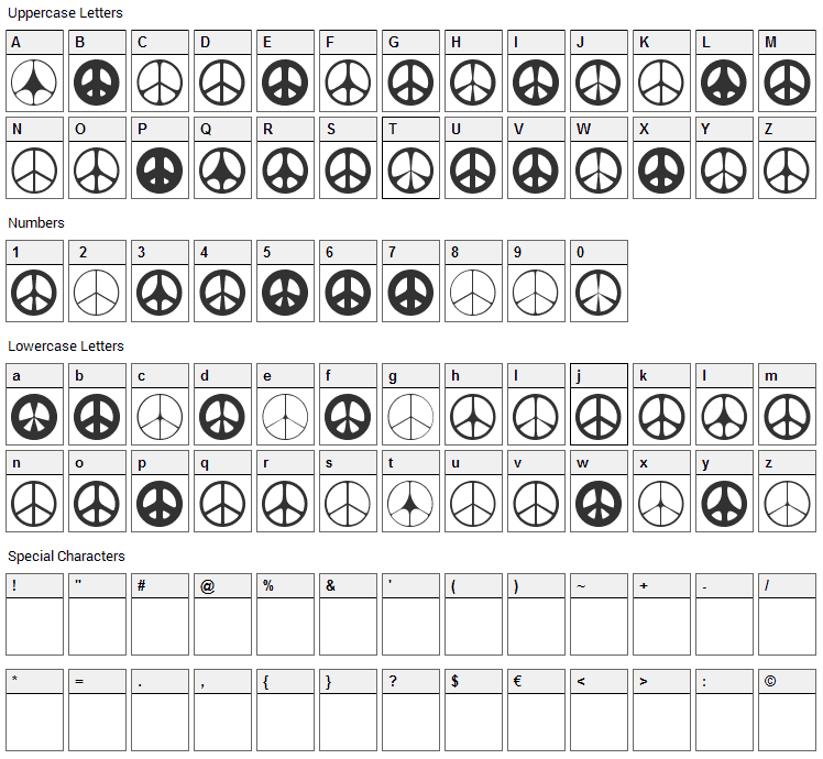 Wahei Font Character Map