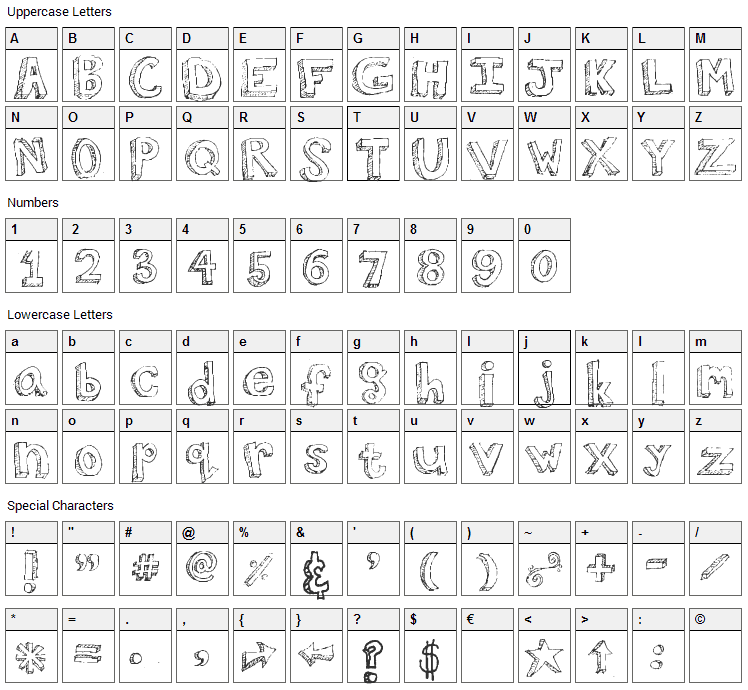 Walk Around the Block Font Character Map