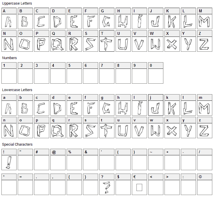 Walk the Plank Font Character Map