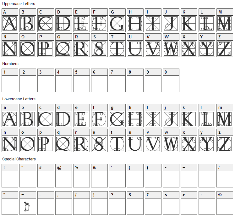 Walrod Font Character Map