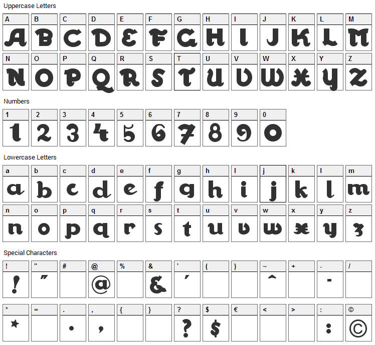 Walrus Gumbo Font Character Map