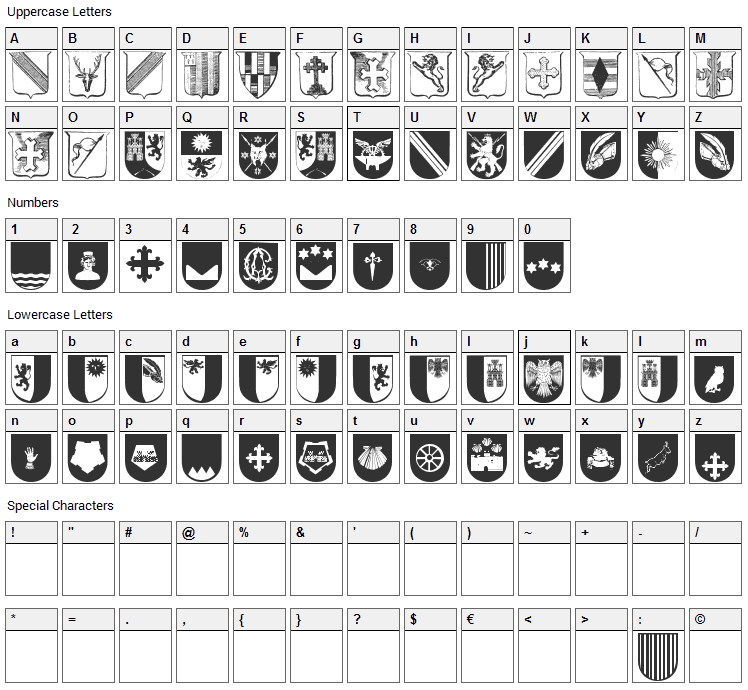 Wappen Font Character Map