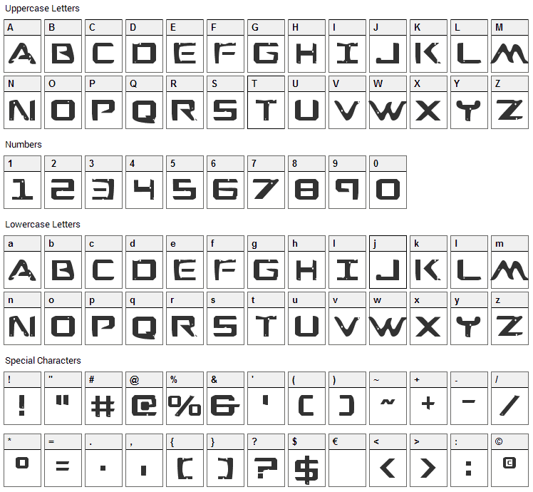 War Eagle Font Character Map