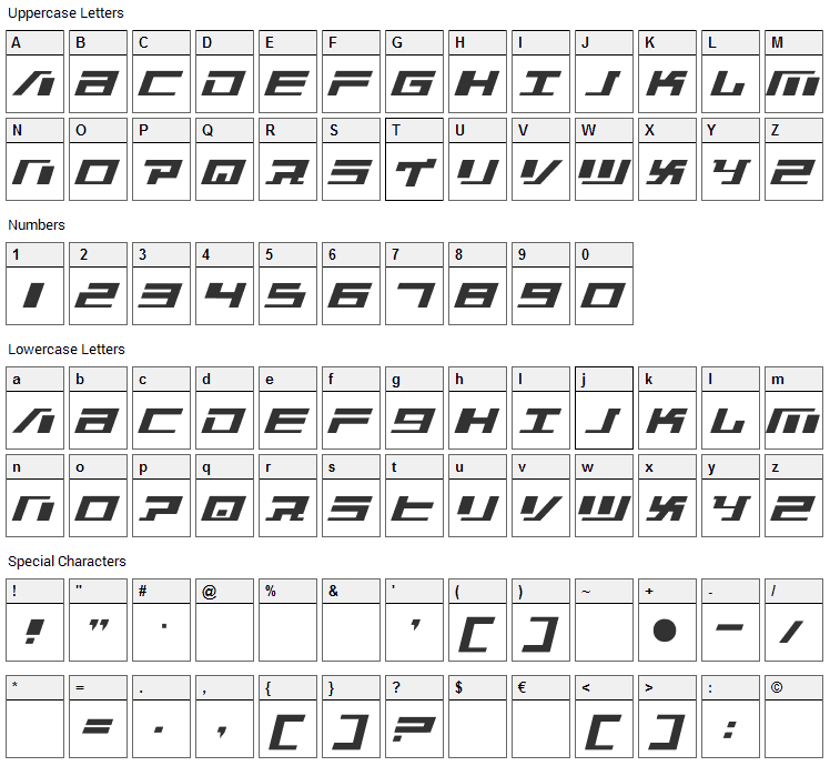 War Machine Font Character Map