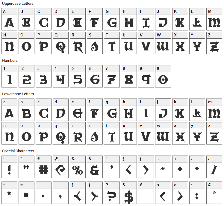 War Priest Font Character Map