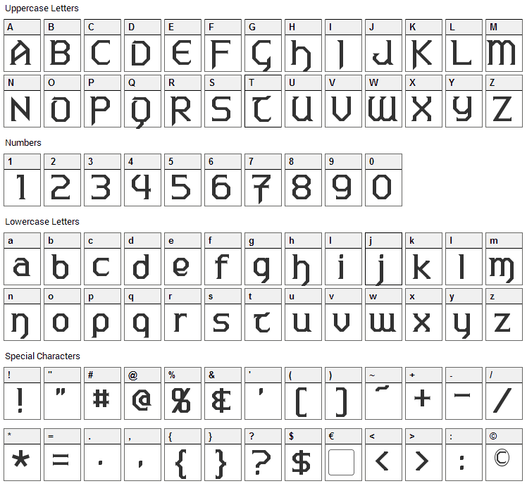 Warlords Font Character Map