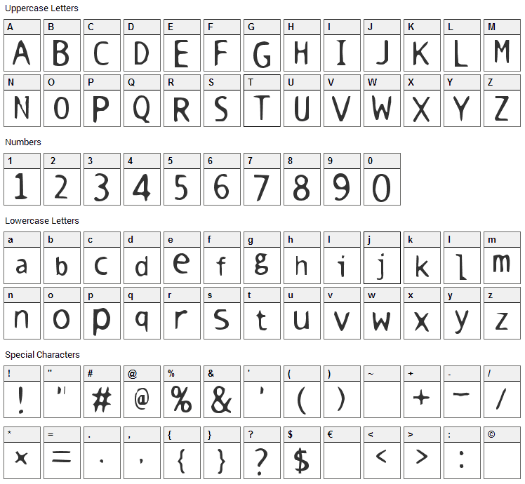 Warm Milk Font Character Map