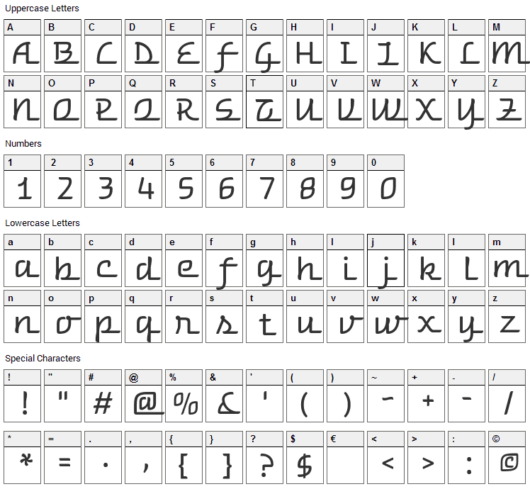 Warnes Font Character Map