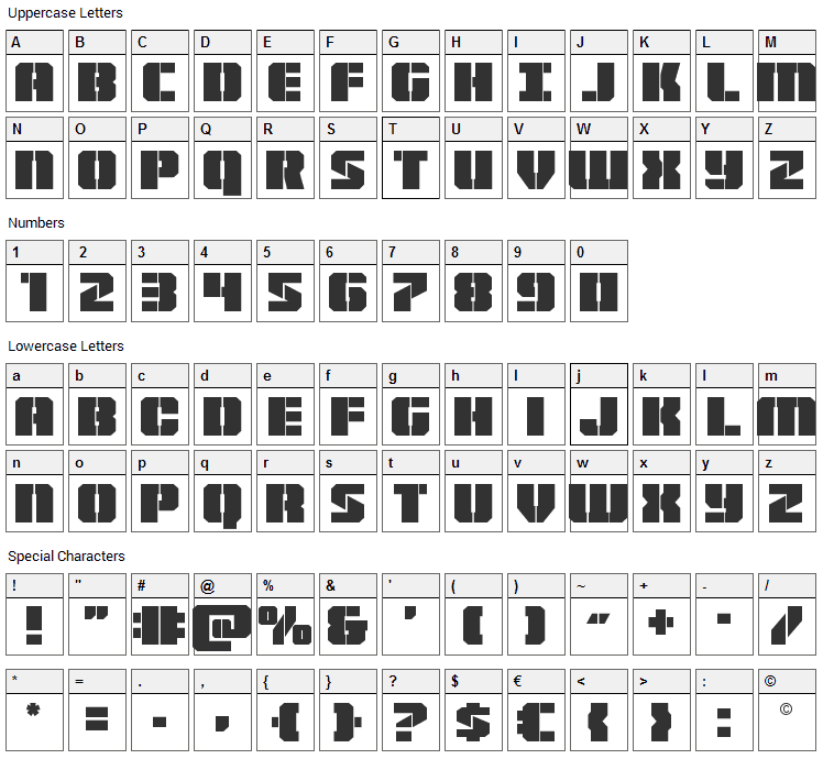 Warpthruster Font Character Map