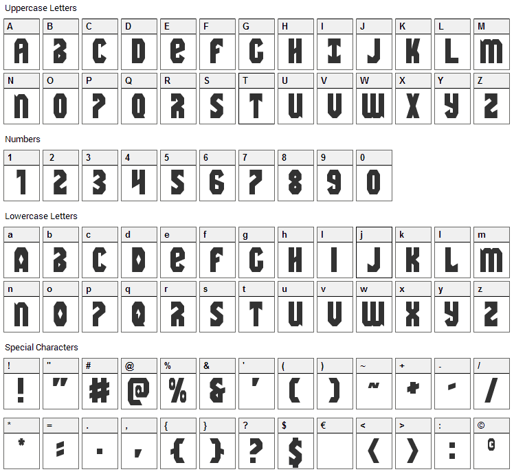 Warrior Nation Font Character Map