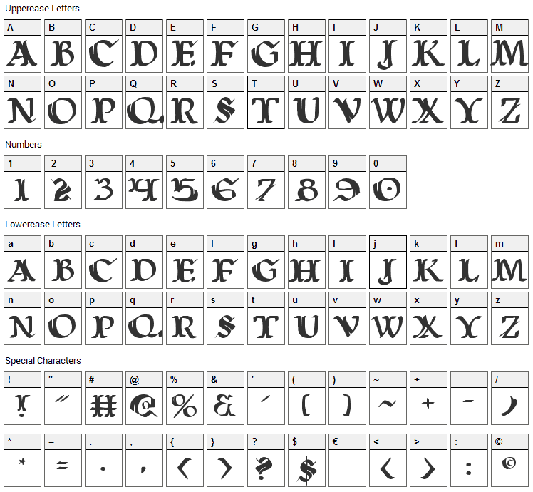 Wars of Asgard Font Character Map