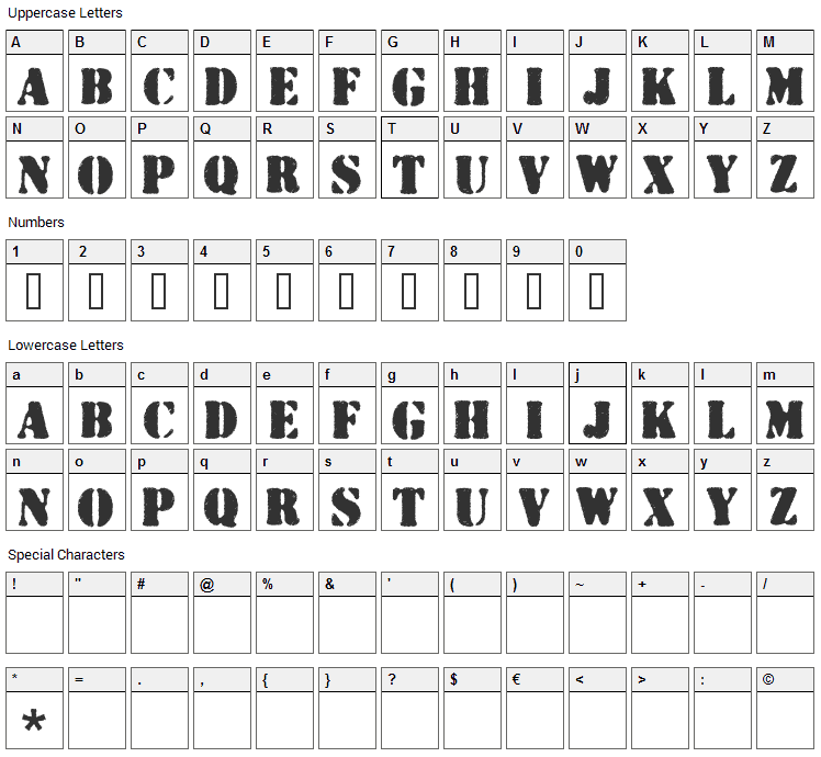 Wartorn Font Character Map
