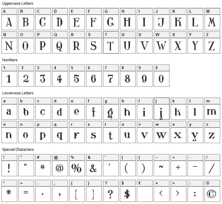 Waschkueche Font Character Map