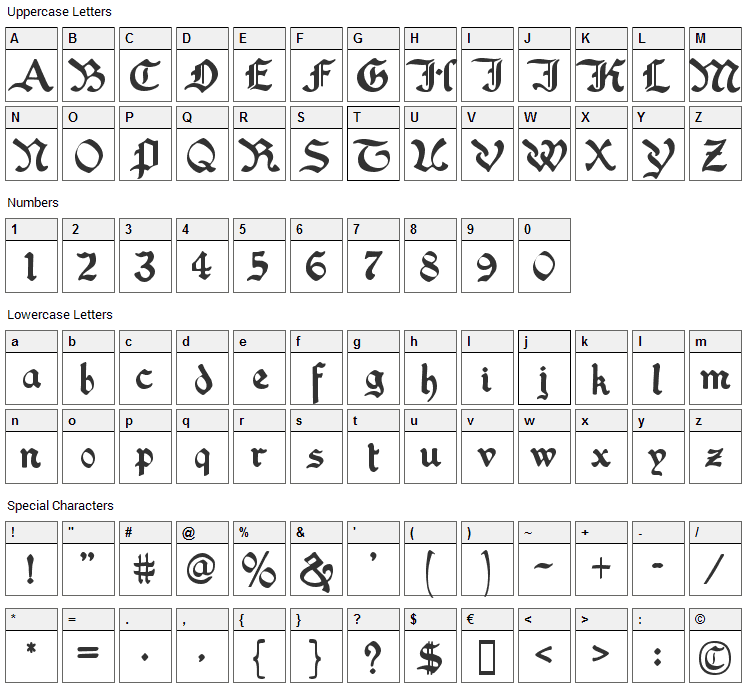 Washington Text Font Character Map