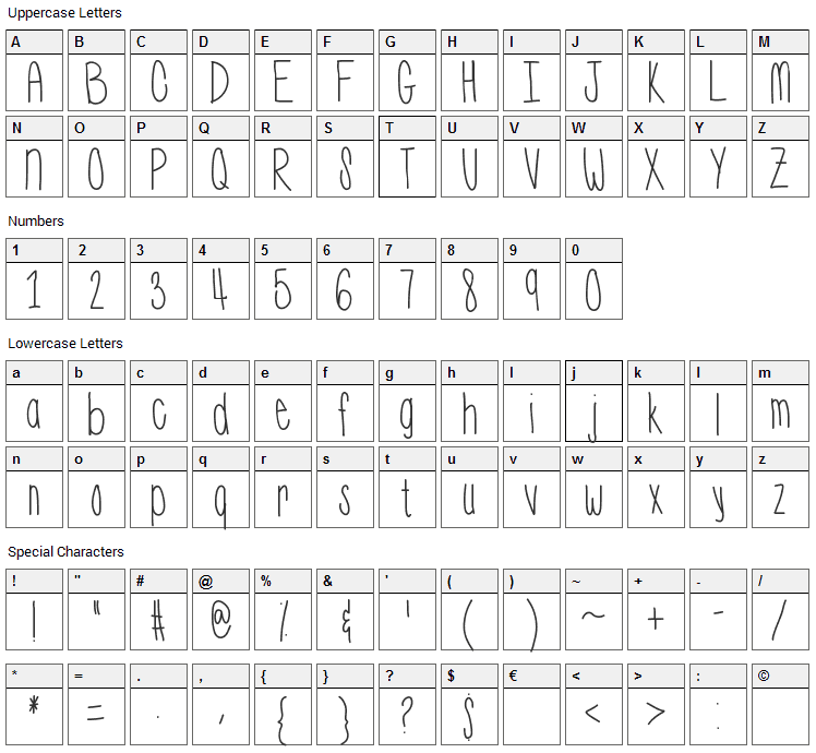 Wassup Font Character Map