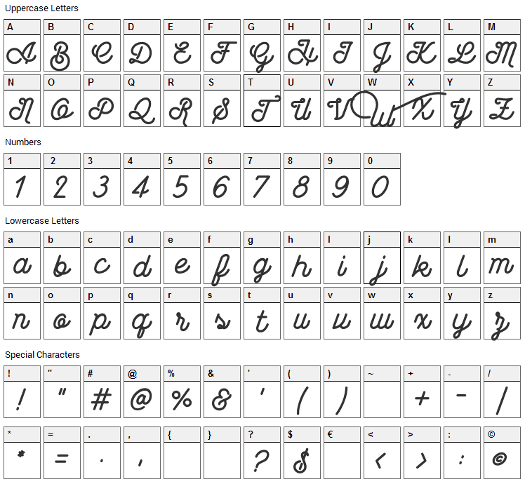 Wasted Font Character Map