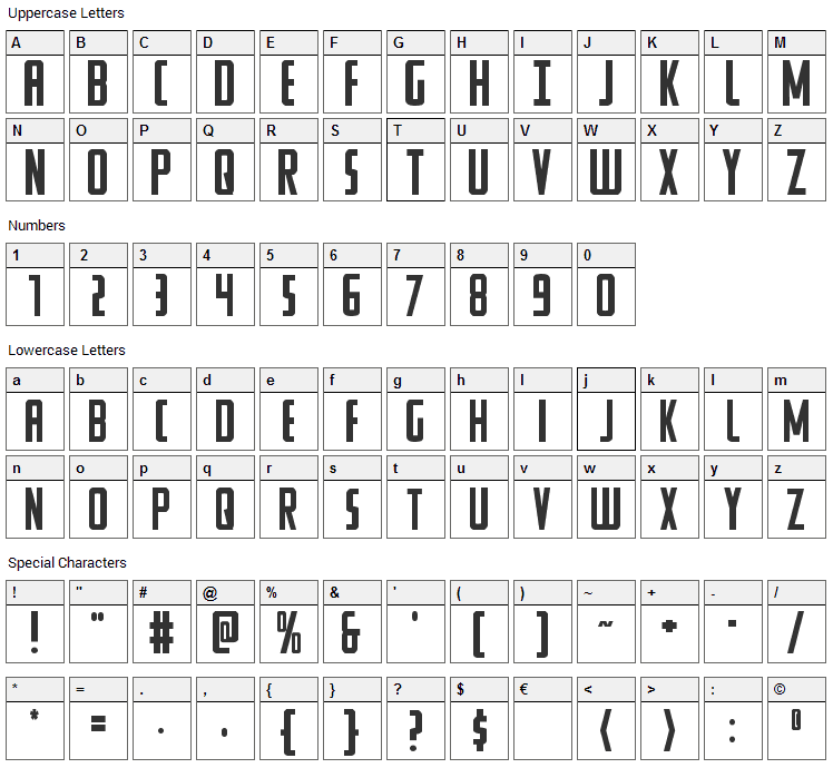 Watchtower Font Character Map