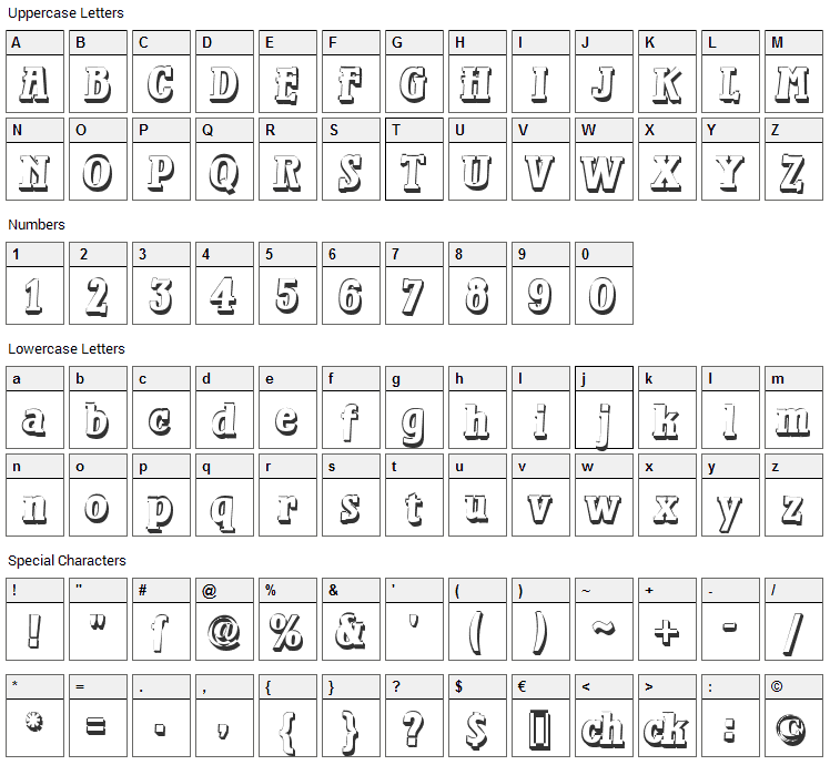 Waterloo Relief Font Character Map